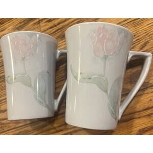 TWO Portmeirion Seasons FLOWERS By Susan Williams-Ellis Blue Mugs 4.5" TALL EXC!